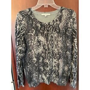 Daniel Rainn Womens Animal Print Long Sleeve Sweater Large Black Gray Pullover